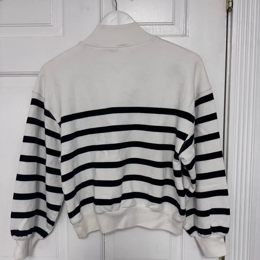 Frame Denim Striped Mock Neck Sweatshirt
